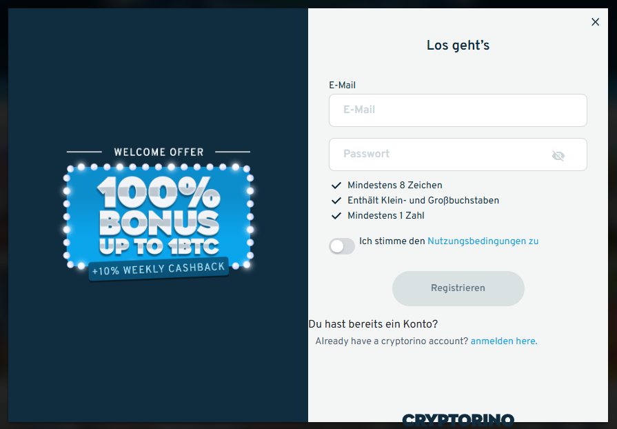 cryptorino registration window