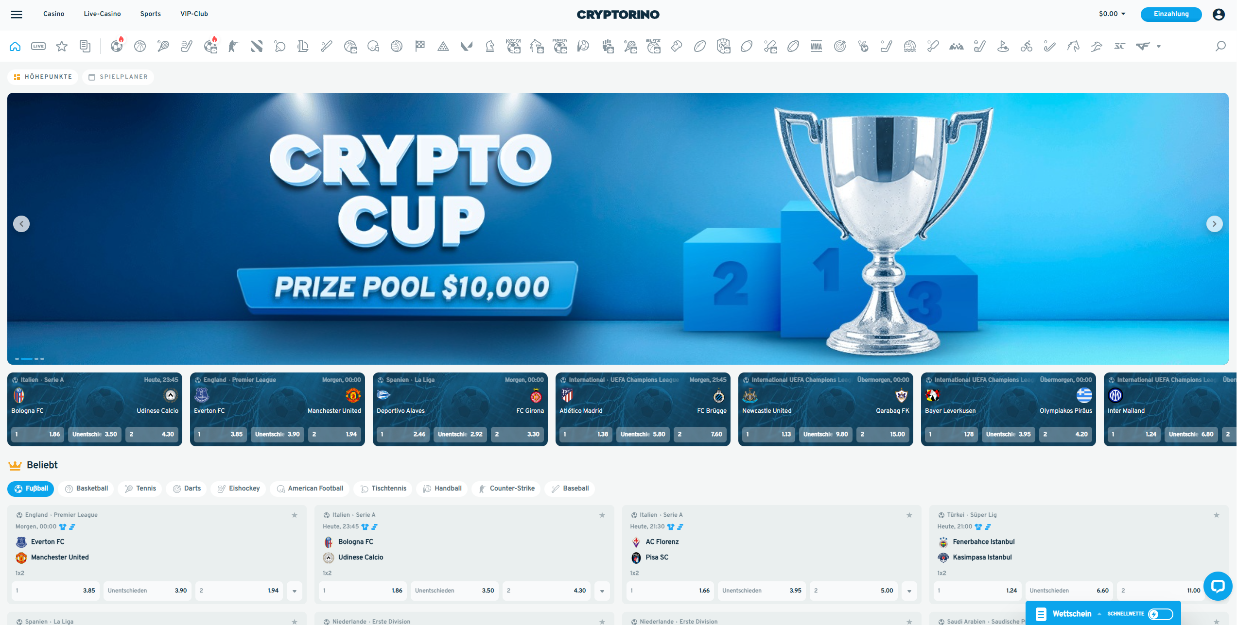 cryptorino sportsbook page