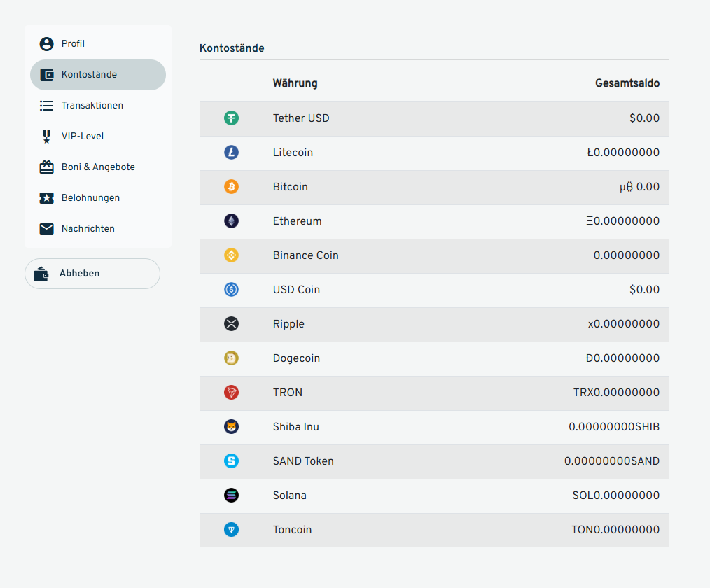 cryptorino wallet interface coins